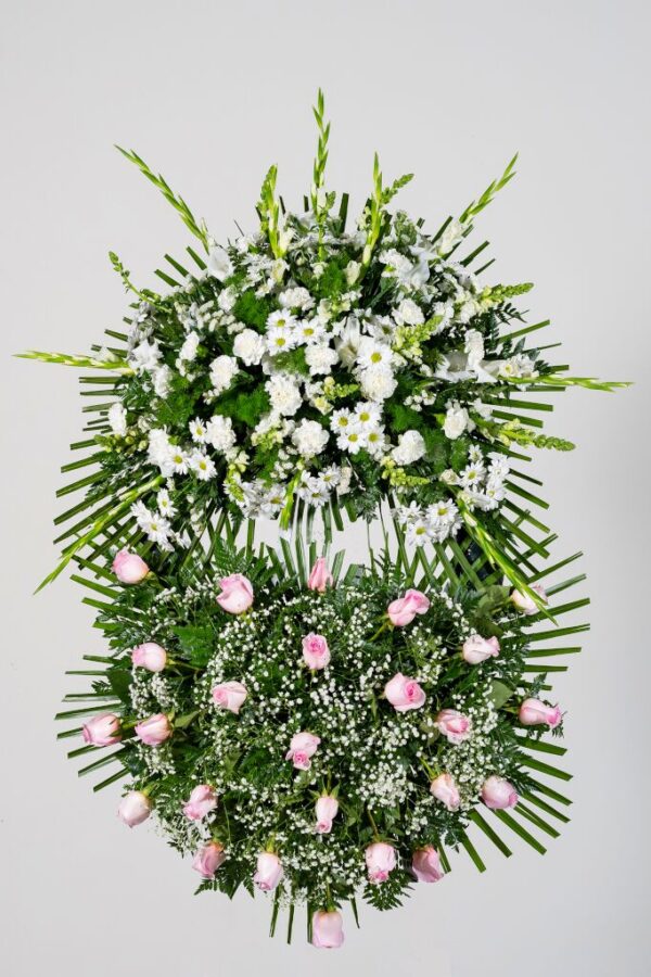Corona de difuntos con cabezal superior de flor variada y cabezal inferior de rosas mod. L - Envio Coronas Murcia