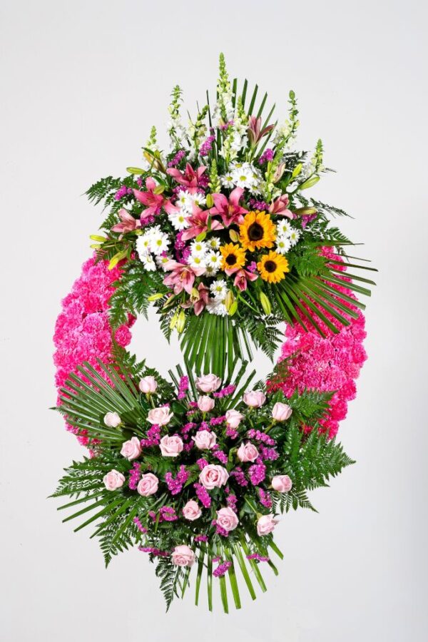 Corona de difuntos con claveles flor variada y rosas mod. CL1 - Envio Coronas Murcia